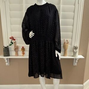 Torrid Mini Clip Dot Blouson Sleeve Dress Deep Black